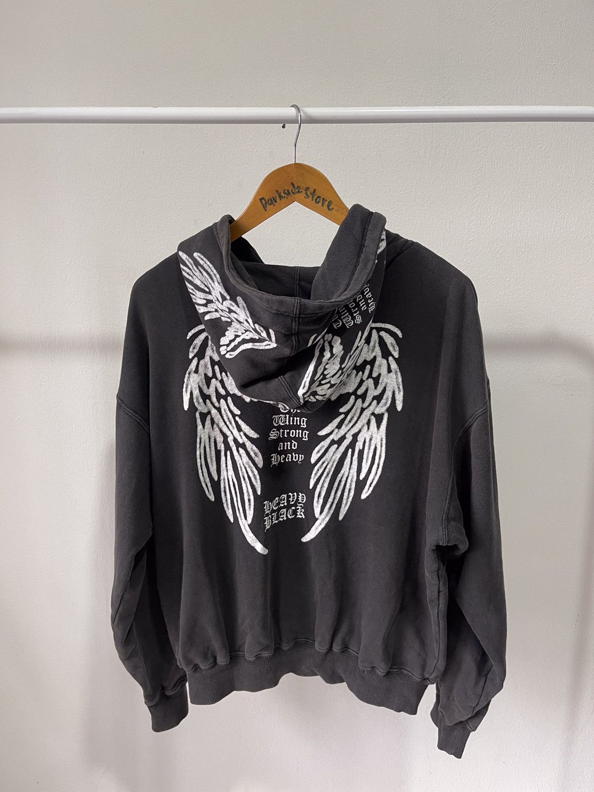 Beauty Beast 2000s Y2K Third Row Heavy Black Cross Faded Hoodie A4 Size US L / EU 52-54 / 3 - 8 Thumbnail