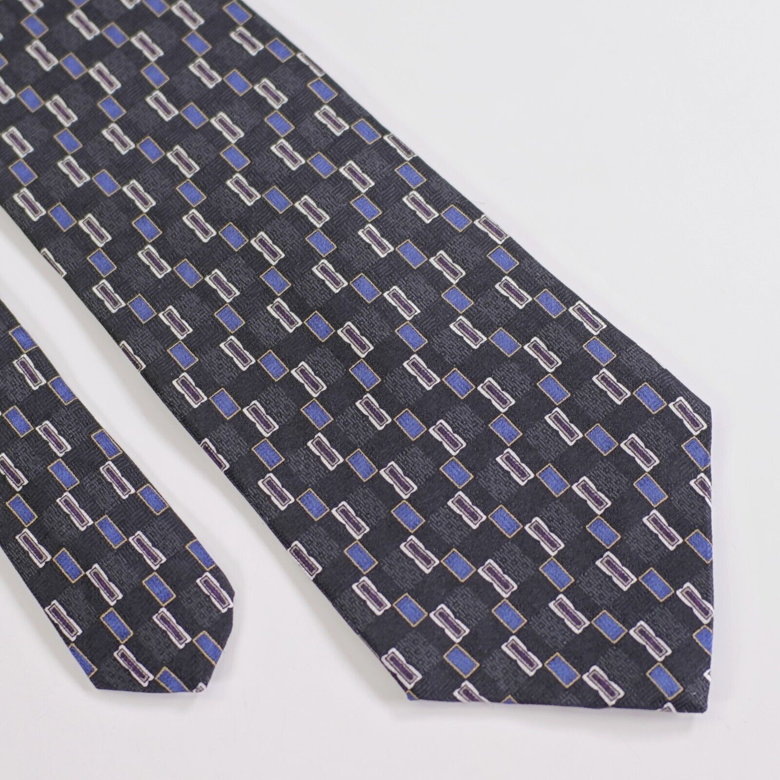 Stafford Stafford Black Blue Geometric Woven Wide Silk Tie Size ONE SIZE - 1 Thumbnail