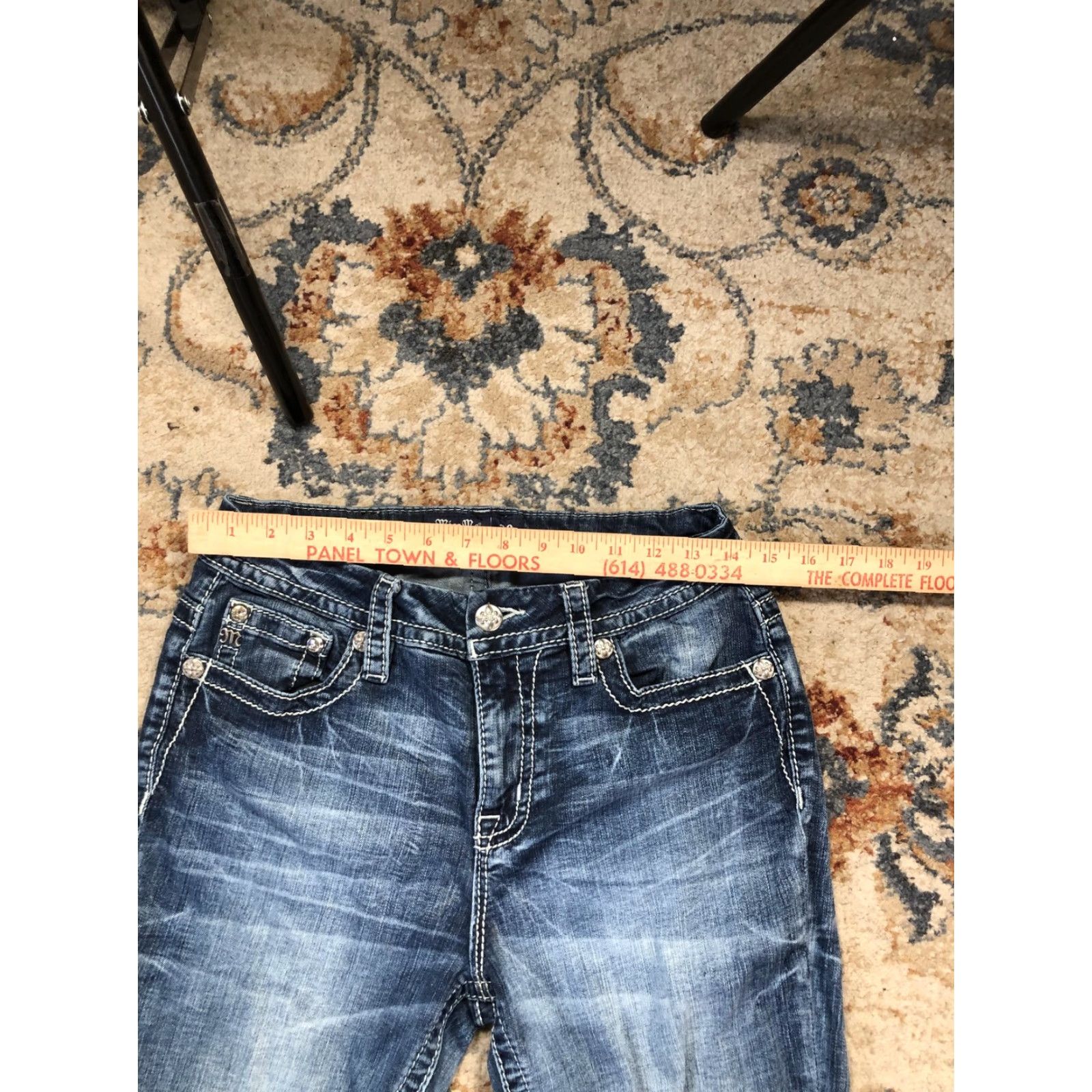 Miss Me Miss Me Jeans Womens 29 Blue Bootcut Horseshoe Embroidered Rhinestone Pockets Jeans Size 29" - 7 Thumbnail