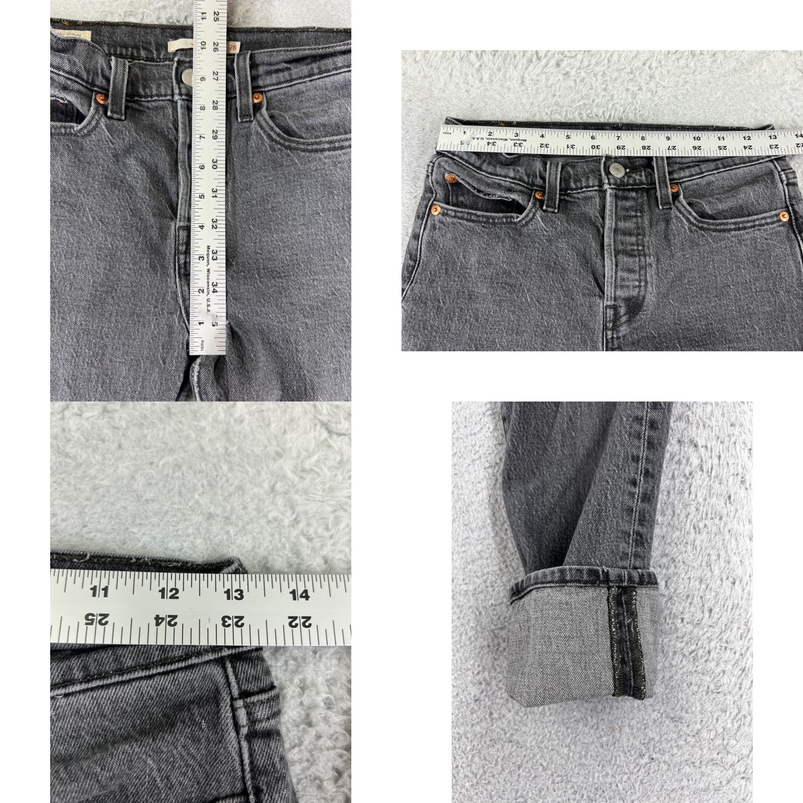 Levi's Levi's Wedgie Fit Jeans Women 26 Black Denim Mid Rise 5-Pocket Stretch Distressed Regular Retro Womens Size 26" / US 2 / IT 38 - 9 Thumbnail