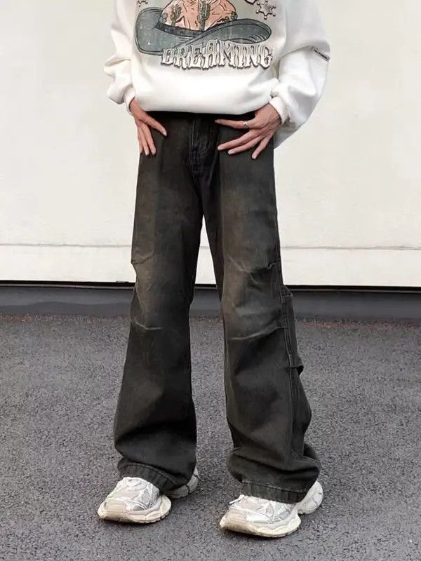 VIBE Vintage washed distressed smoky gray wide-leg jeans Size US 34 / EU 50 - 1 Thumbnail