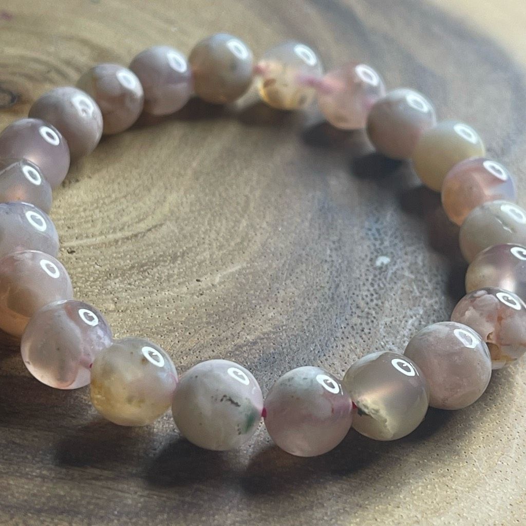 Other Pink Flower Agate stretch beaded bracelet 7” crystal healing beads 8mm ONE NEW Size ONE SIZE - 3 Thumbnail