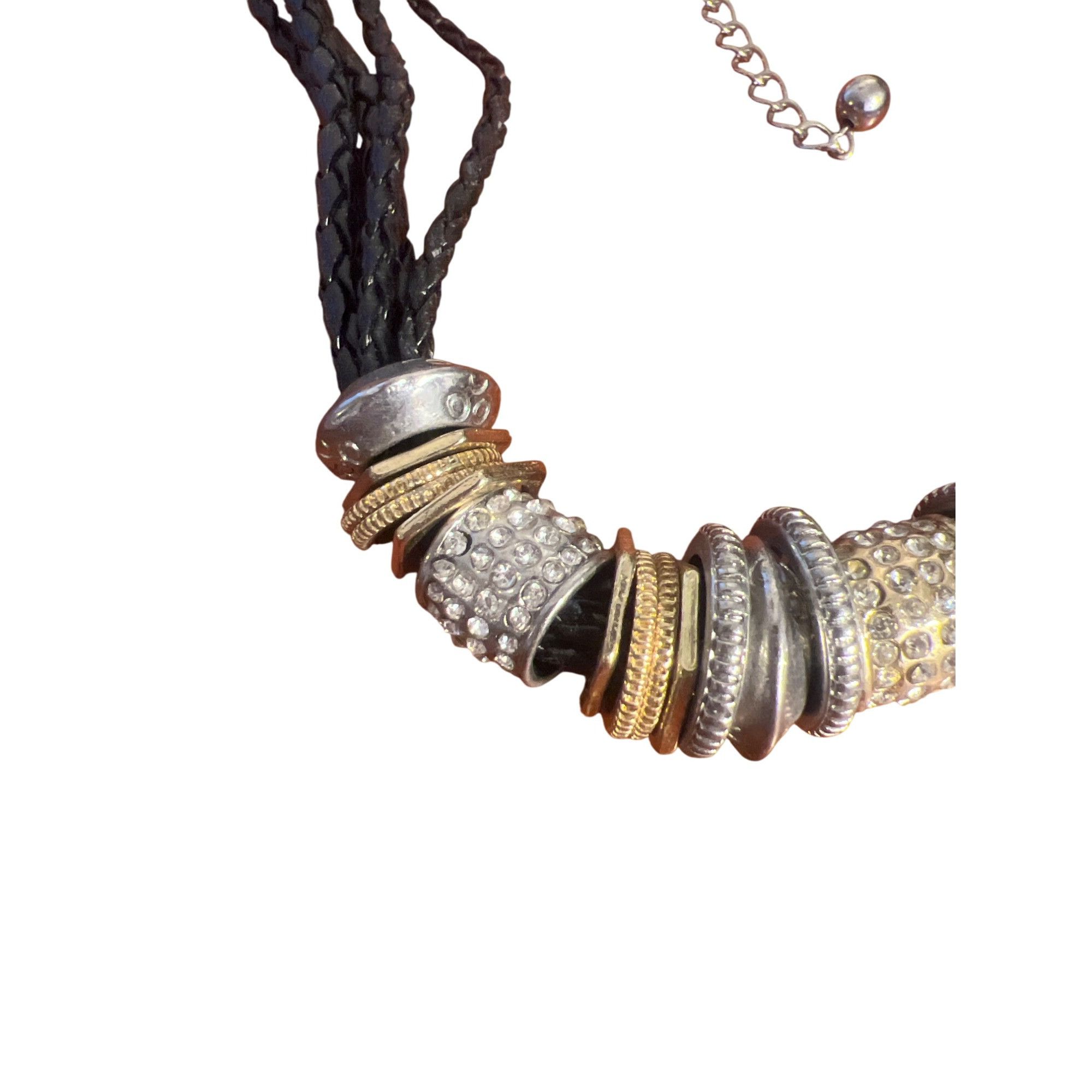 Chicos Chunky Chicos Necklace Black Braided Leather Mixed Metal Bea Size ONE SIZE - 3 Thumbnail