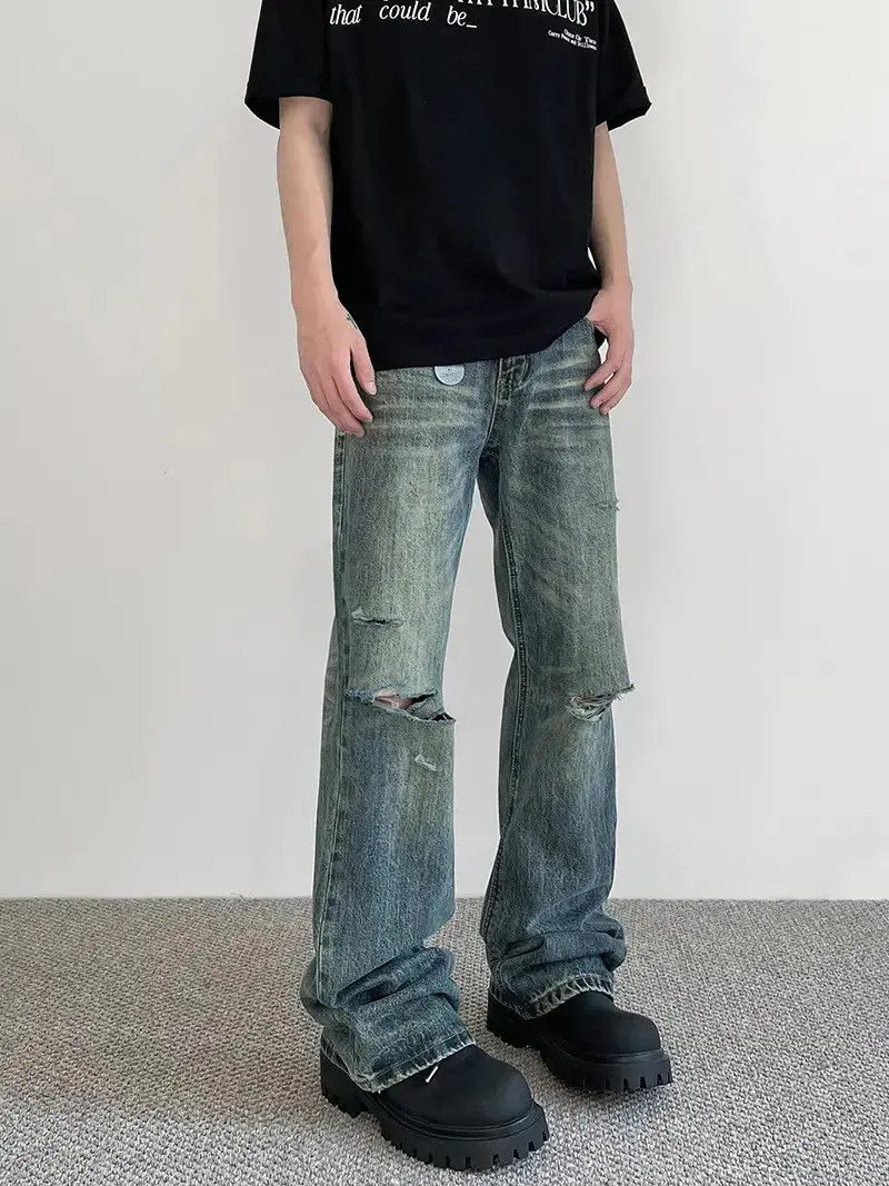 Japanese Brand Retro loose ripped micro flared jeans Size US 32 / EU 48 - 6 Thumbnail