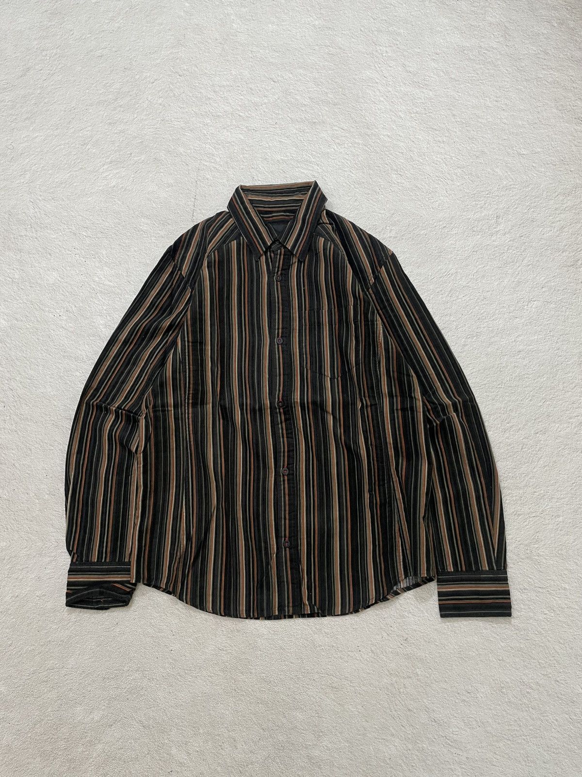 Le Grande Bleu (L.G.B.) 2000s Fuga Striped Button-Up Shirt Black Brown GOA ifsix Y2K Size US L / EU 52-54 / 3 - 1 Thumbnail