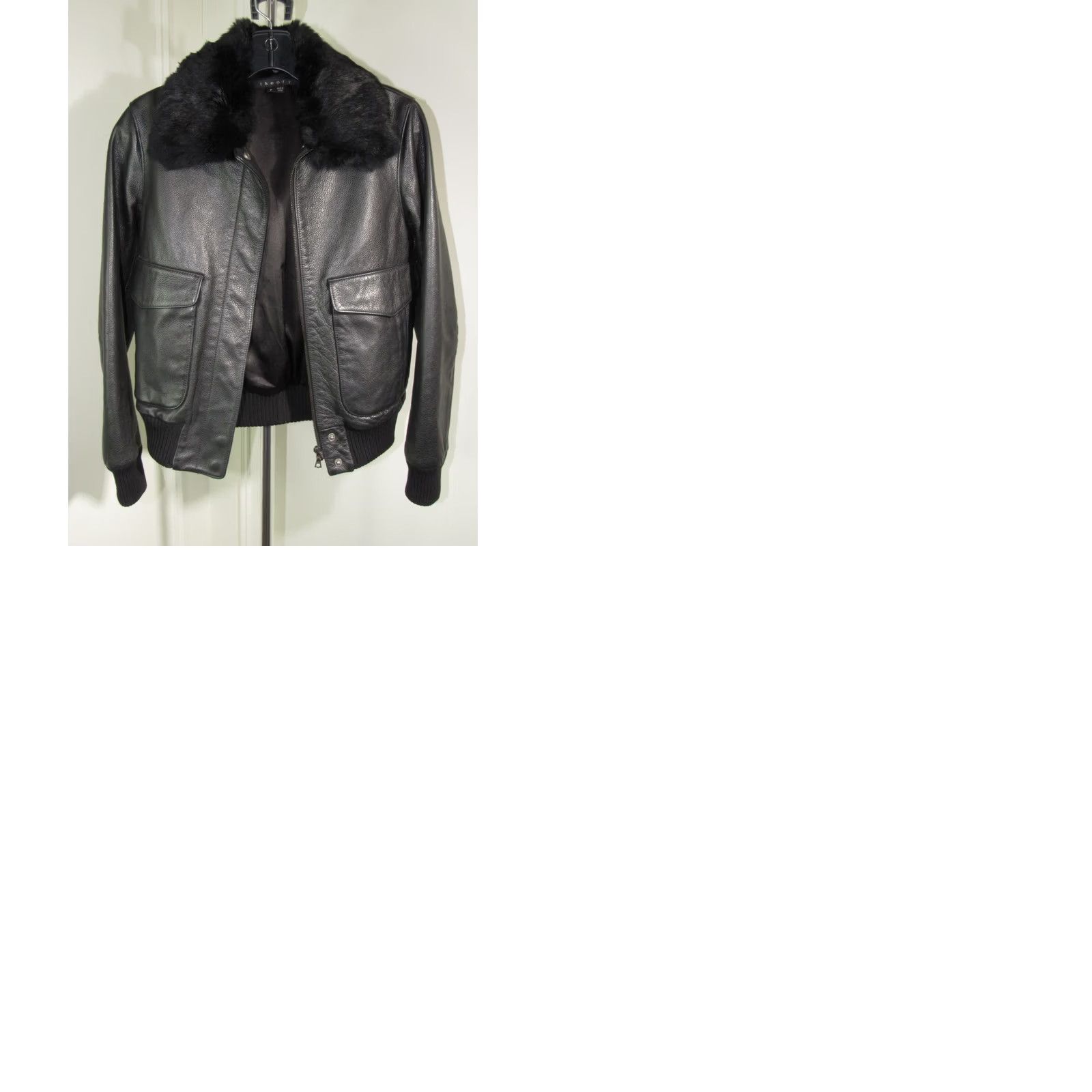 Theory THEORY Leather Bomber Jacket Black Pebbled with Rabbit Fur Collar Size Ppp? (PP) Womens Short Sleeve Zip Size ONE SIZE - 10 Thumbnail