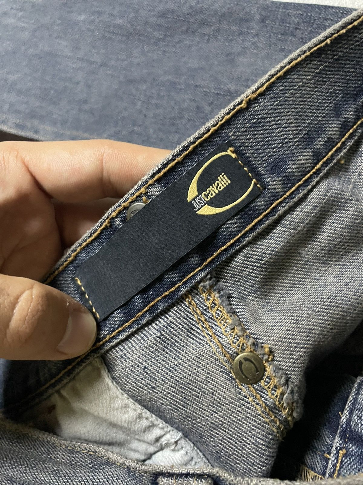 Roberto Cavalli AW2003 Cavalli Two Tone Hybrid Blue Leather Denim Jeans Size US 31 - 11 Thumbnail