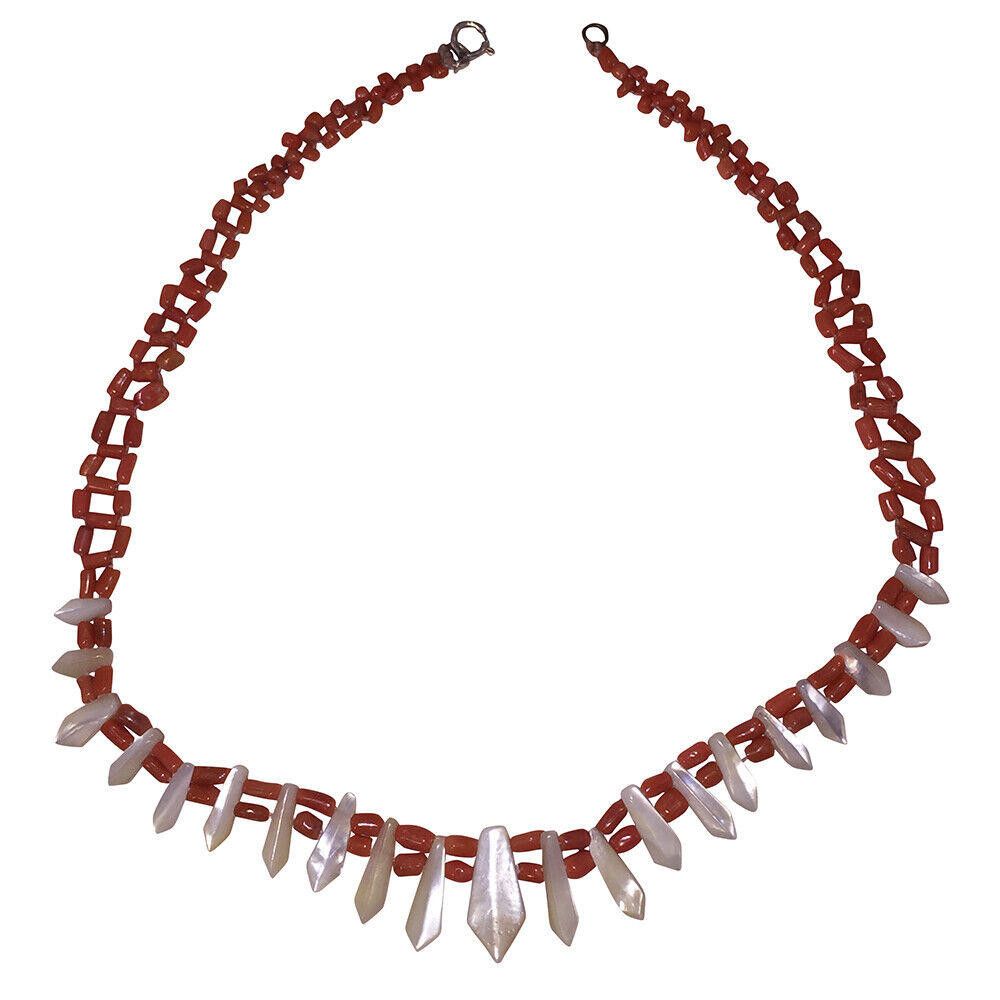 Handmade Victorian Red Coral Mother of Pearl Pickets Berries Necklace Size ONE SIZE - 5 Thumbnail