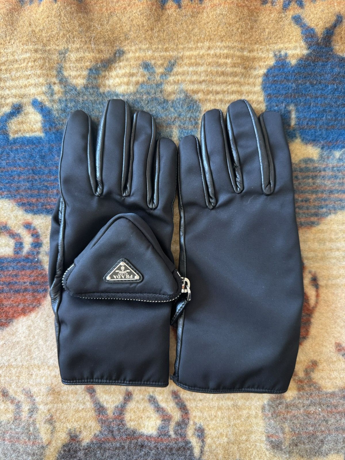 Nylon and Leather Prada Gloves