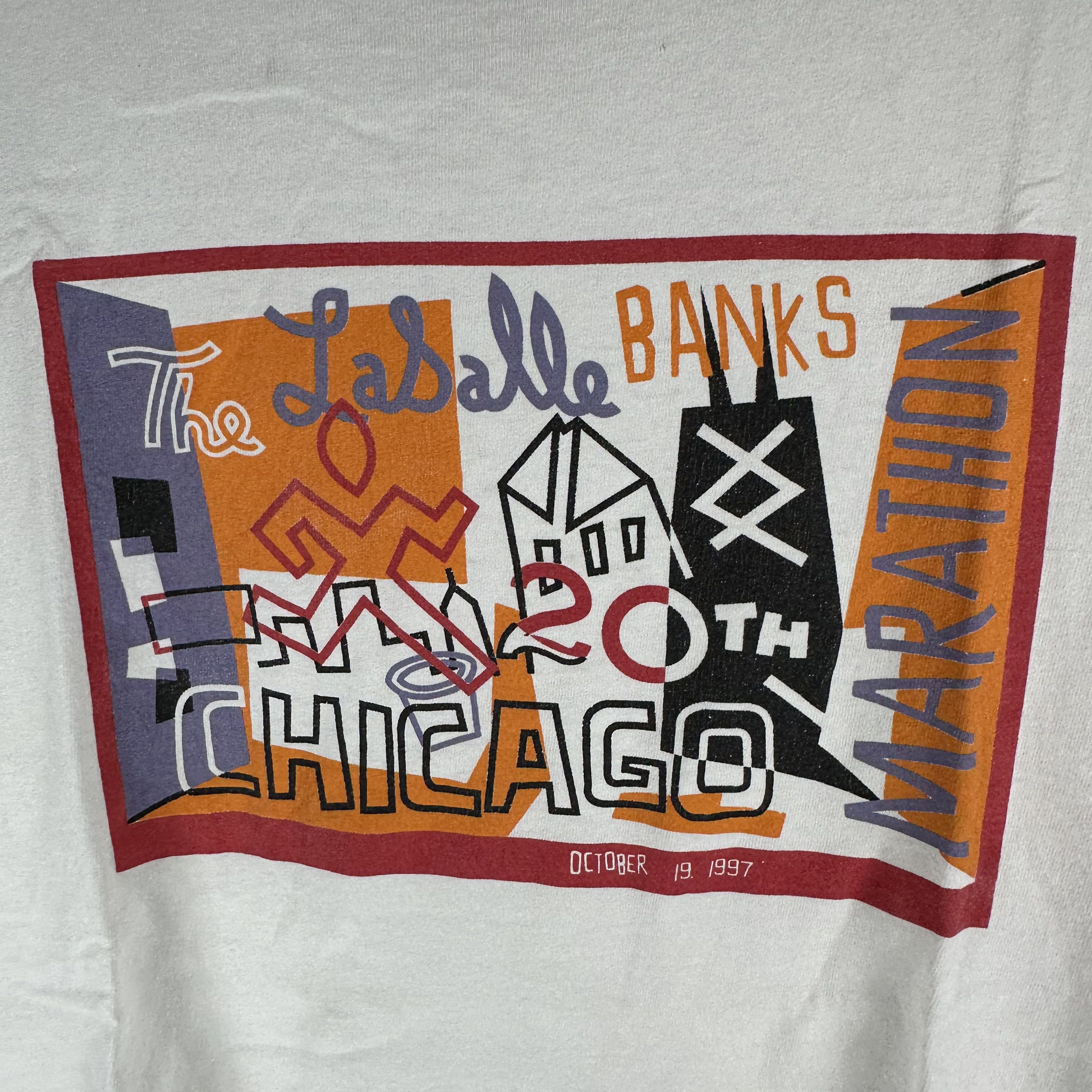 Vintage 1997 The Lasalle Banks Marathon New Balance Chicago Art Tee Size US XL / EU 56 / 4 - 2 Thumbnail