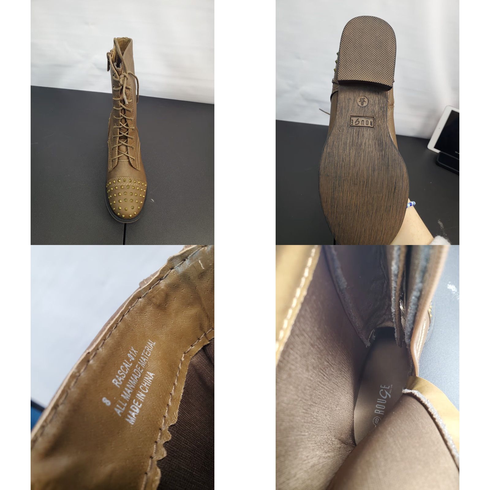 Vintage Rouge Combat Cowboy Boots Brown Studded Round Toe Lace Up Womens Size 8 Size US 8 / IT 38 - 8 Thumbnail