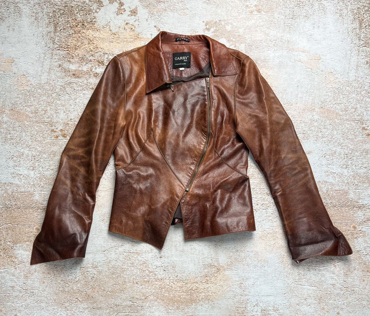 image of Avant Garde x Vintage Asymmetrical Washed Leather Jacket in Brown, Women's (Size Small)