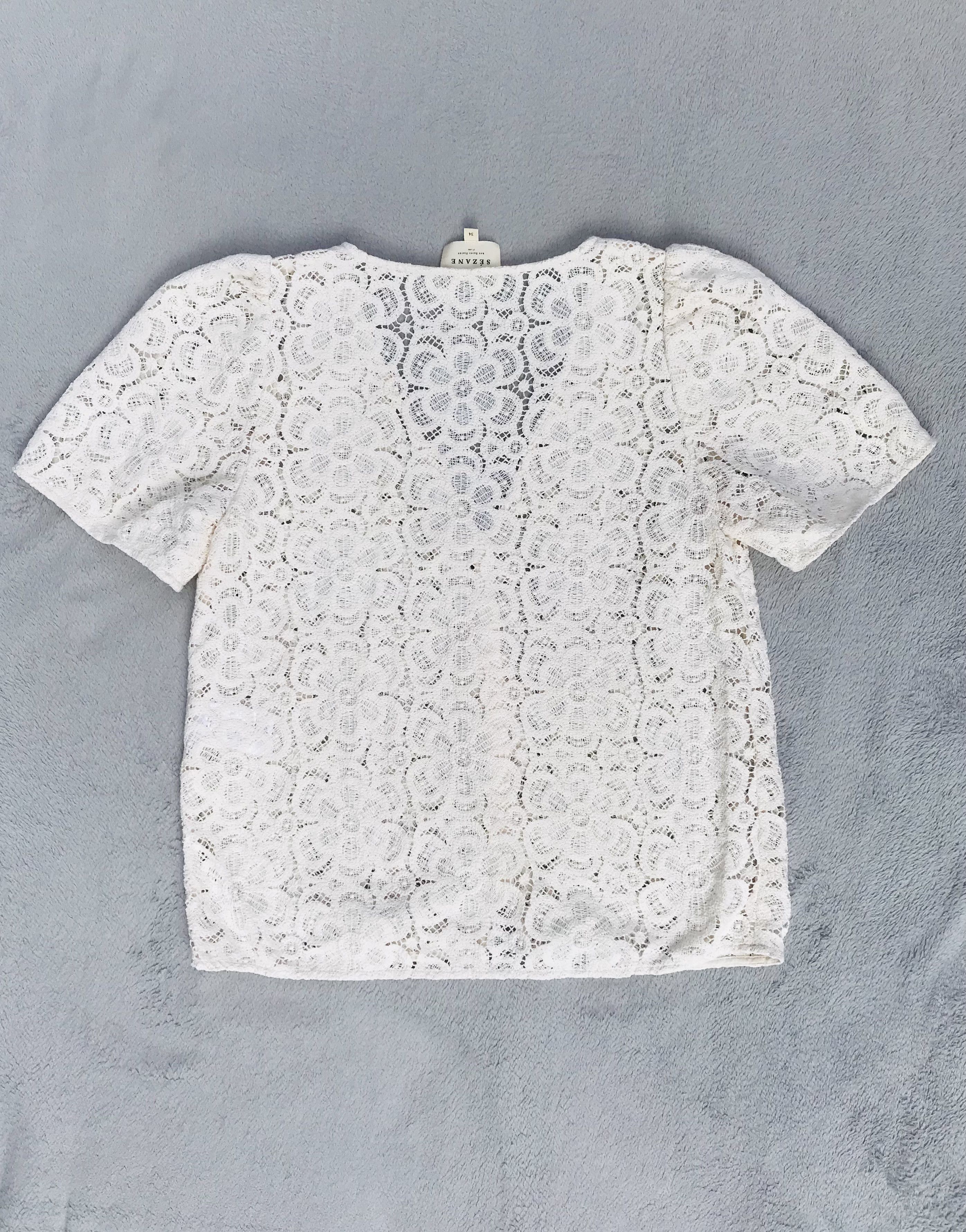 Sezane Sezane Paris Emma Blouse Ecru Lace T-shirt Top Button Size XS / US 0-2 / IT 36-38 - 11 Thumbnail