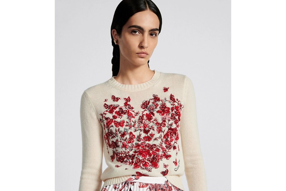 Dior o1bcso1str0225 Embroidered Sweater in Ecru/Red Size M / US 6-8 / IT 42-44 - 7 Thumbnail