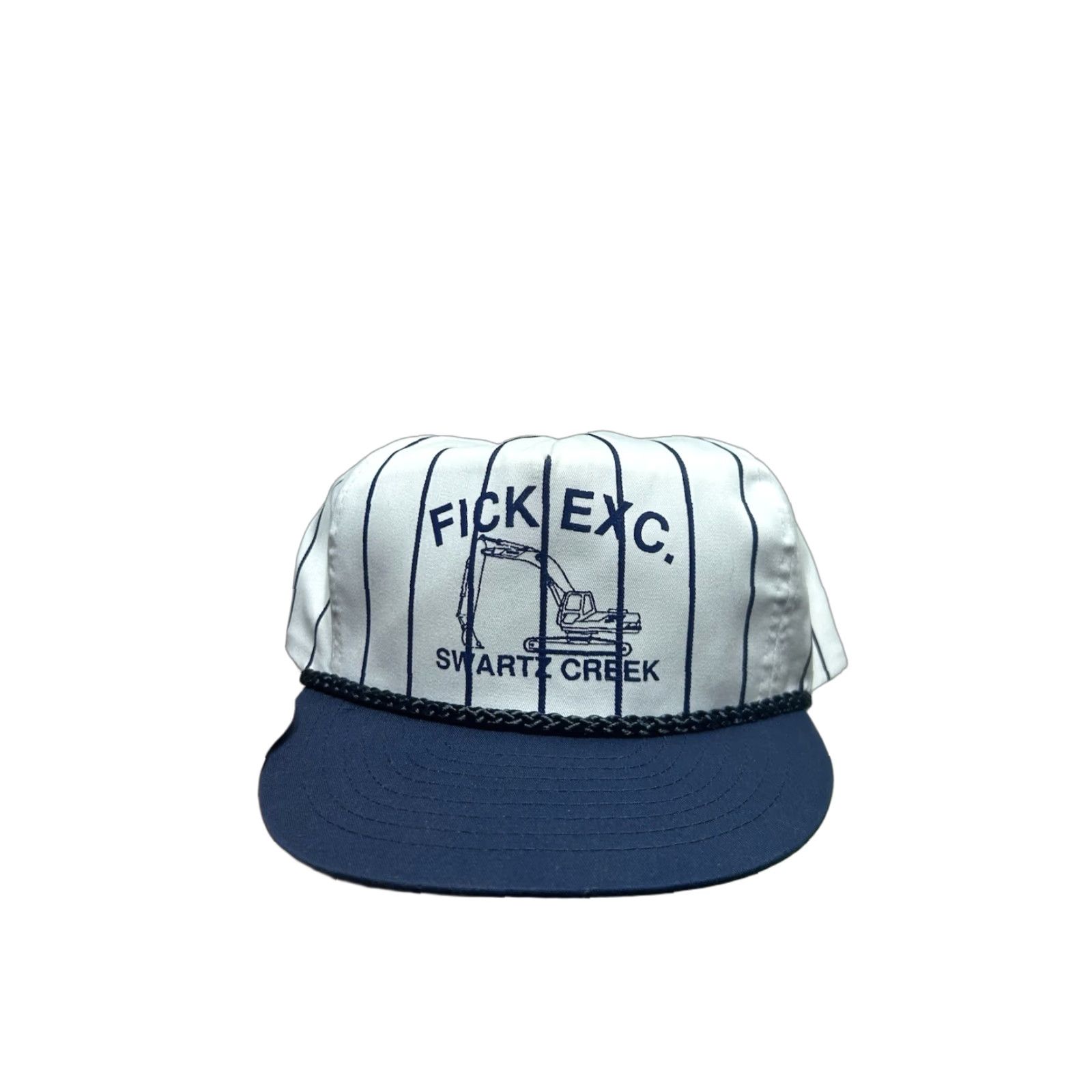 Vintage VINTAGE SnapBack Hat Cap Fick Excavating Pinstripe White Blue Michigan Men Adjustable Blue Hats Mens Size ONE SIZE - 1 Thumbnail