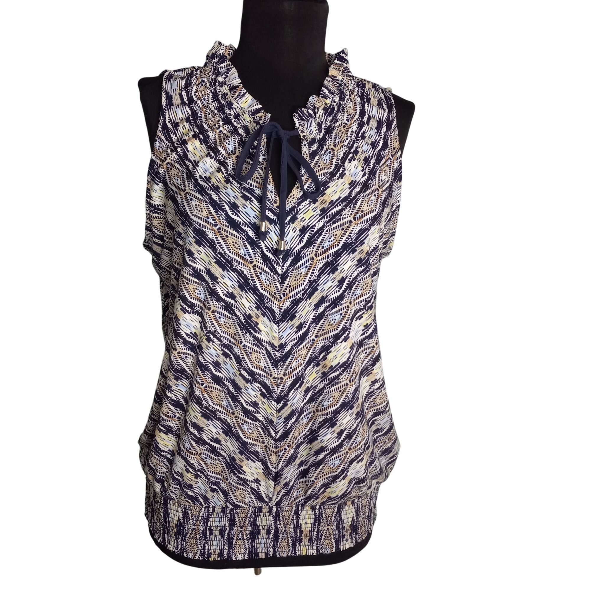 White House Black Market WHBM Size S Blouse Top Womens Sleeveless Ruffle Neck Tie Abs Size S / US 4 / IT 40 - 1 Thumbnail