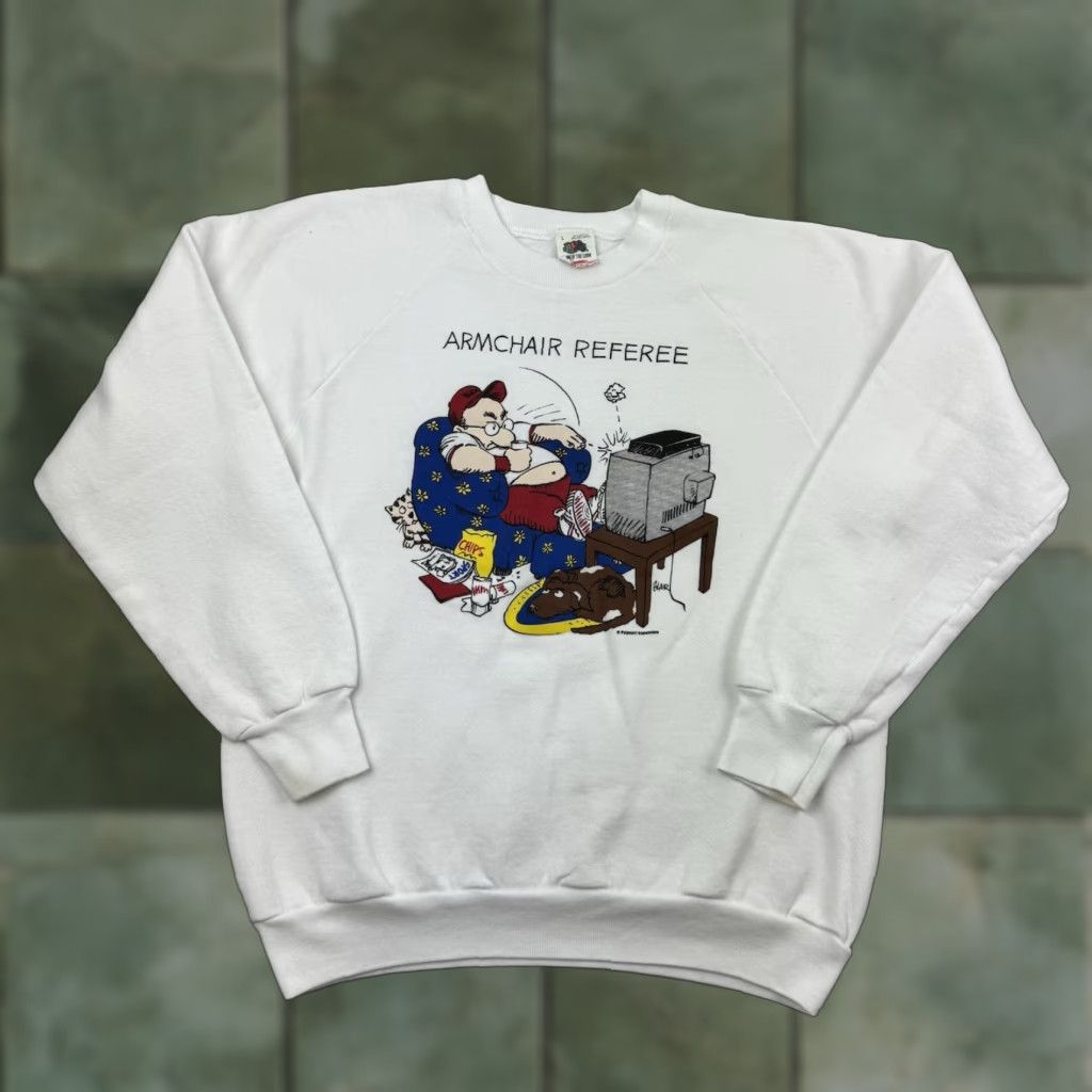 Fruit Of The Loom VINTAGE Arm Chair Referee Sweatshirt Shirt Adult Large White Funny Sports 90s Mens Size US L / EU 52-54 / 3 - 1 Thumbnail