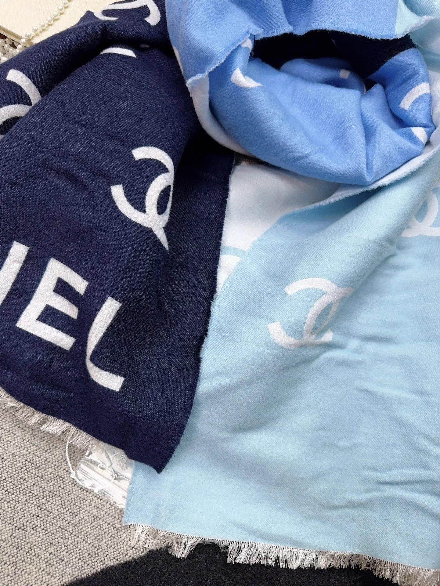 Chanel Chanel 25C Blue Gradient Colorblock Allover Logo Scarf Size ONE SIZE - 4 Thumbnail