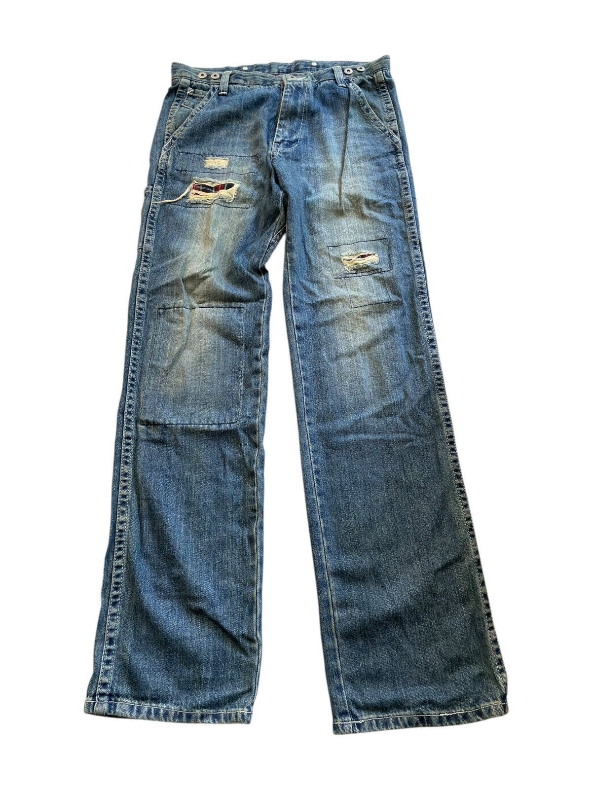 Japanese Brand × Vintage Japanese Brand Buckle Back Patch Up Jeans Size US 32 / EU 48 - 1 Thumbnail
