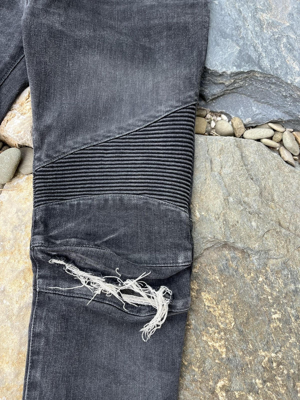 Balmain × Japanese Brand Balmain biker jeans pants 29 washed denim black distressed Size US 29 - 6 Thumbnail