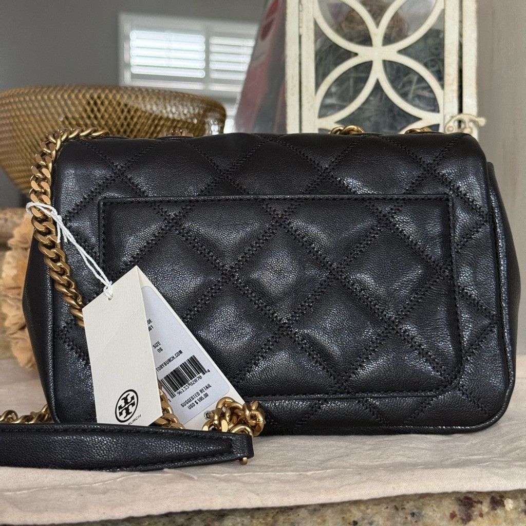 Tory Burch 595+! New Tory Burch Willa Black Diamond Quilted With Gold H Size ONE SIZE - 3 Thumbnail