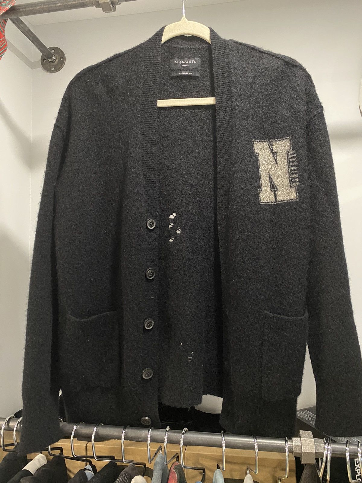 image of Allsaints Nutopia Knitwear Cardigan in Black, Men's (Size Small)