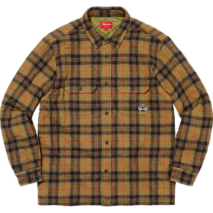 Supreme Supreme Quilted Plaid Flannel Shirt Olive Small Size | Grailed