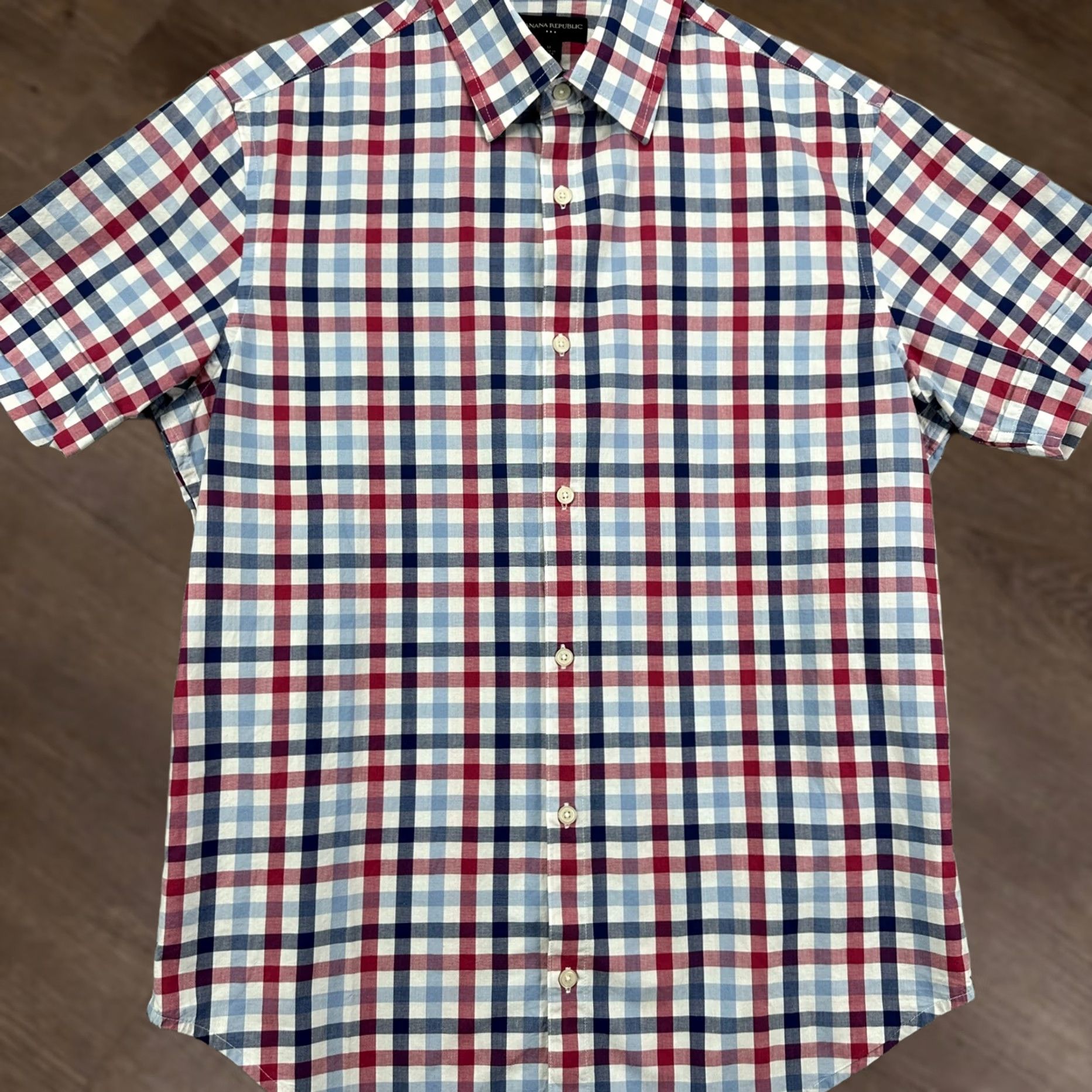 Banana Republic VINTAGE Banana Republic Button Up Shirt Mens Adult Medium Red Blue Check Short Sleeve (Note: vintage tag present?) Size US M / EU 48-50 / 2 - 1 Thumbnail