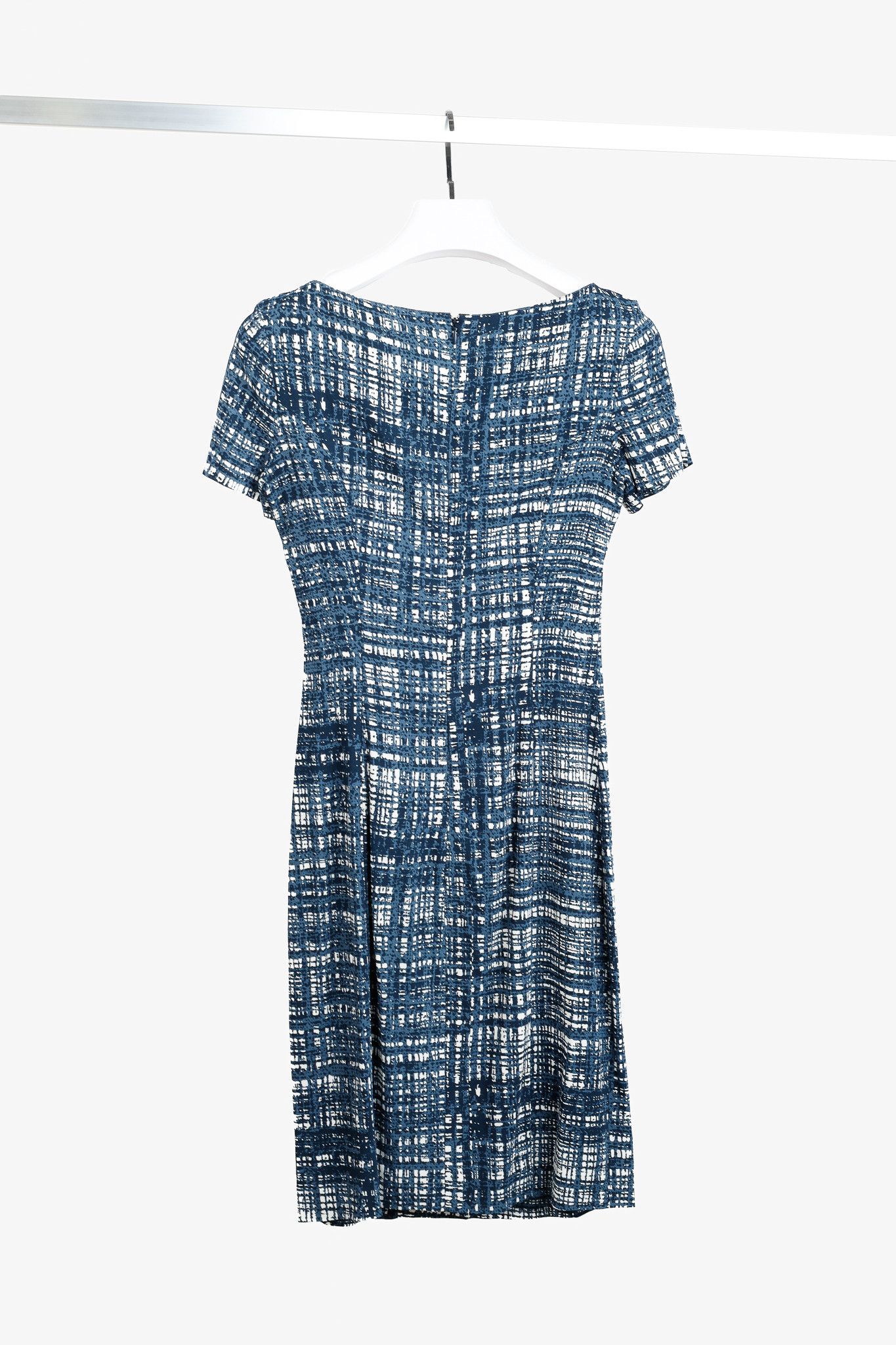 Prada Prada Blue-Plaid Crepe Short-Sleeve Dress Size S / US 4 / IT 40 - 3 Thumbnail
