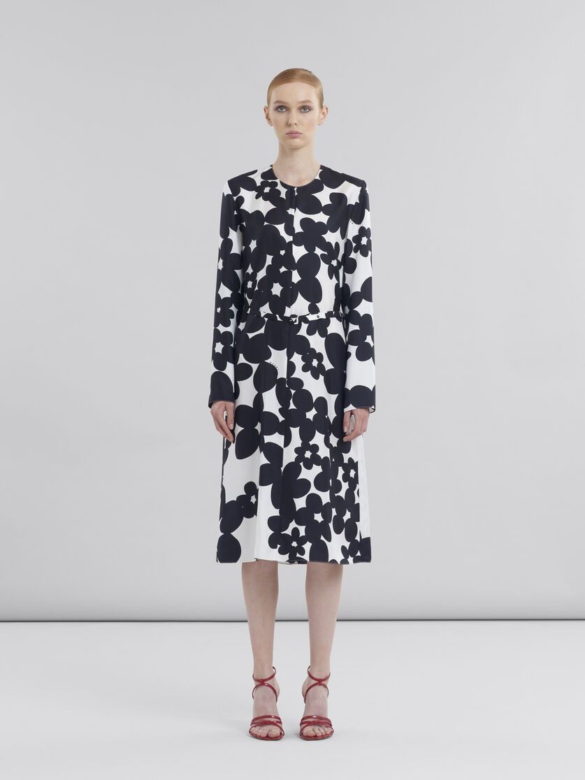 Marni o1f1d3z0326 Silk Twill Midi Dress in Black/White Size XL / US 12-14 / IT 48-50 - 2 Thumbnail