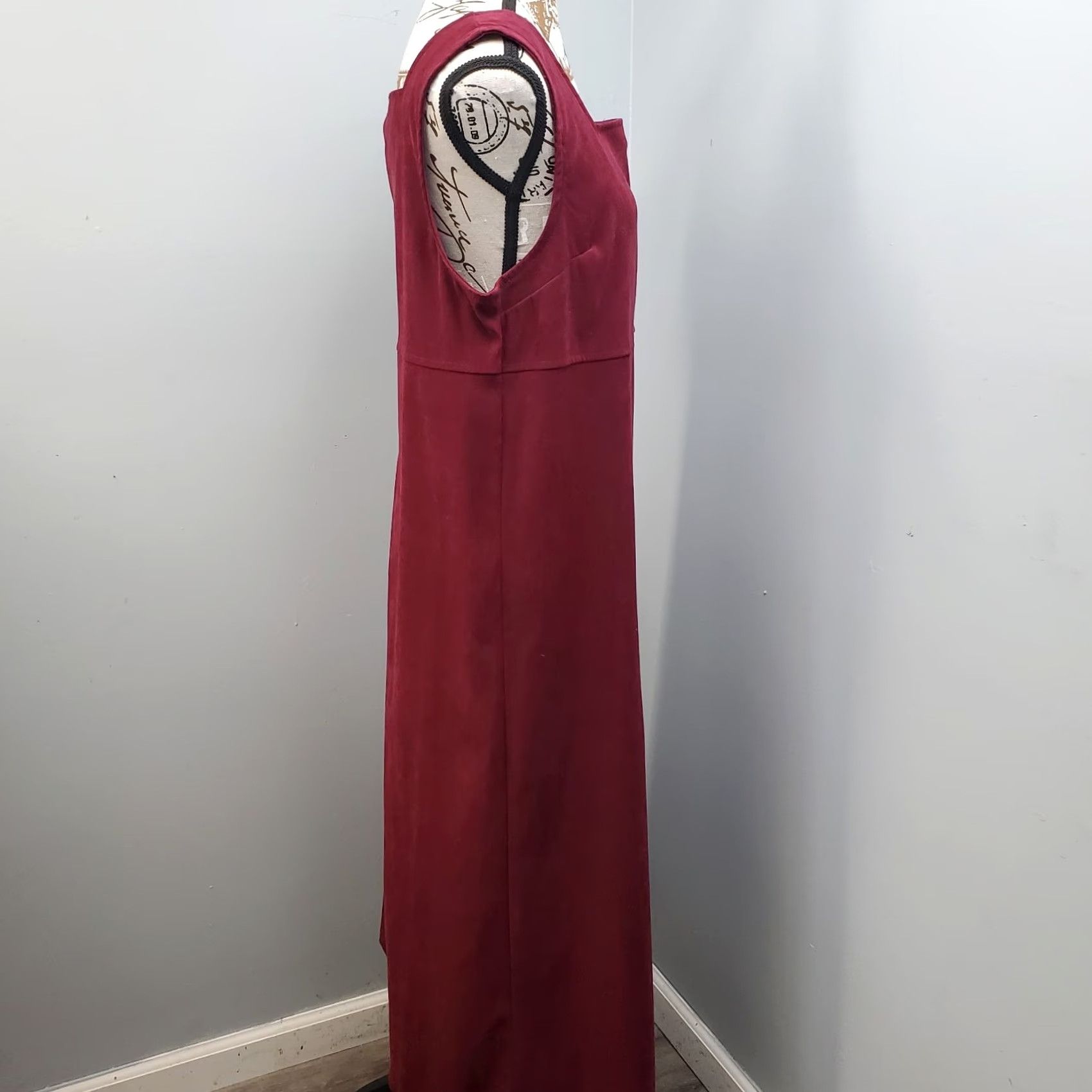Vintage Teddi VTG Jumper Dress Womens Size M Dark Red Square Neck Side Button Sleeveless Maxi Size M / US 6-8 / IT 42-44 - 7 Thumbnail