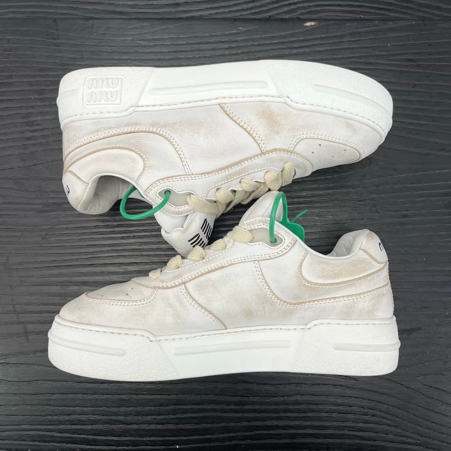 Miu Miu MIU MIU Leather Distressed Sneakers Women's 36 Size US 5.5 / IT 35.5 - 2 Thumbnail