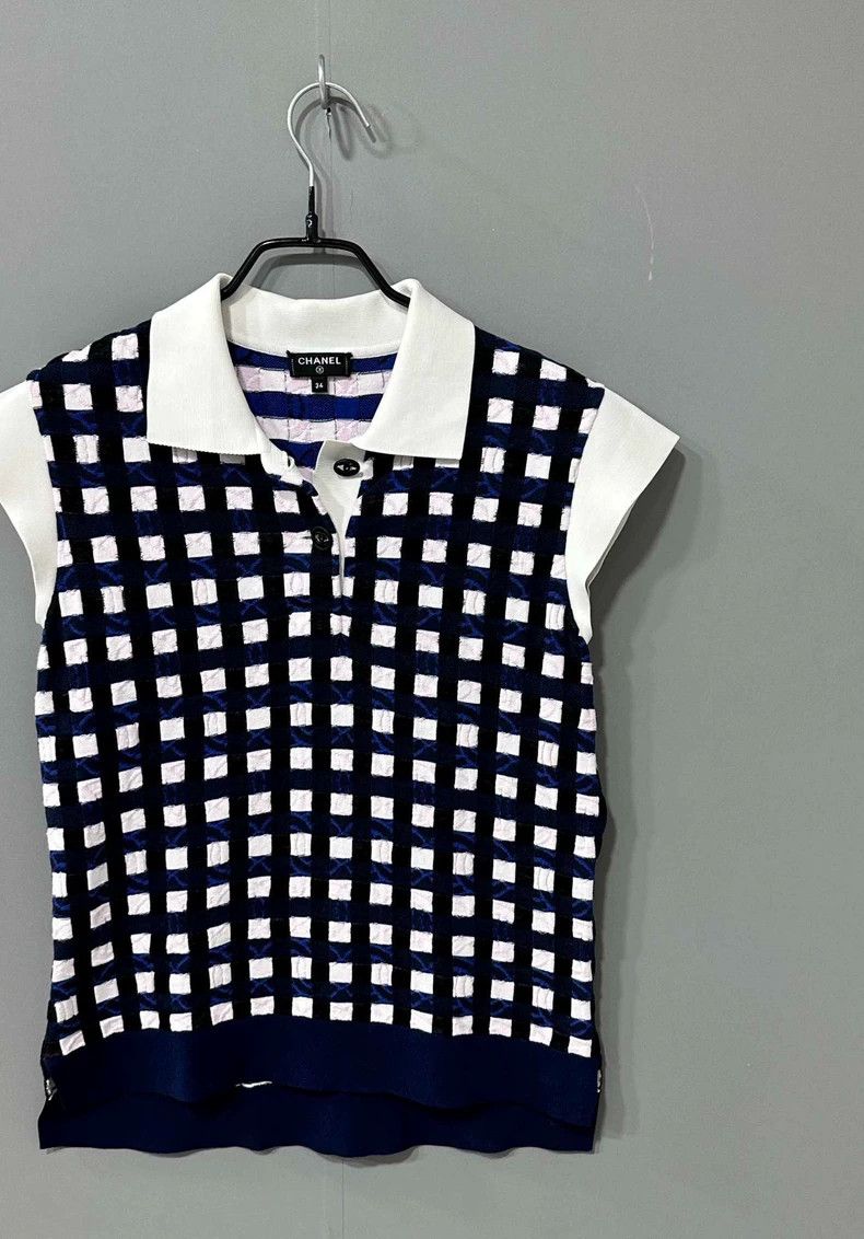 Chanel Chanel Xiaoxiangfeng blue and pink plaid short sleeves 2504 Size XXS / US 00 / IT 34 - 2 Thumbnail