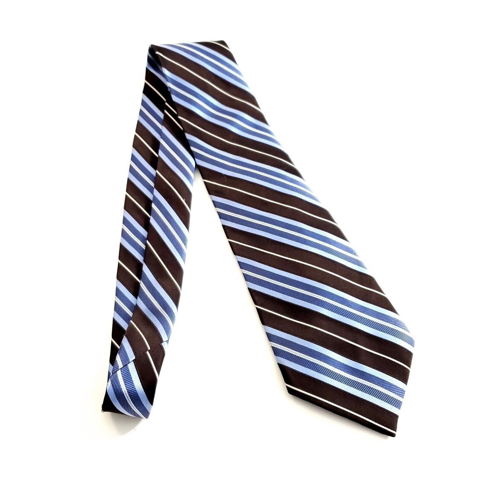 Jones New York Jones New York Brown Blue Striped Woven Silk Tie Size ONE SIZE - 6 Thumbnail
