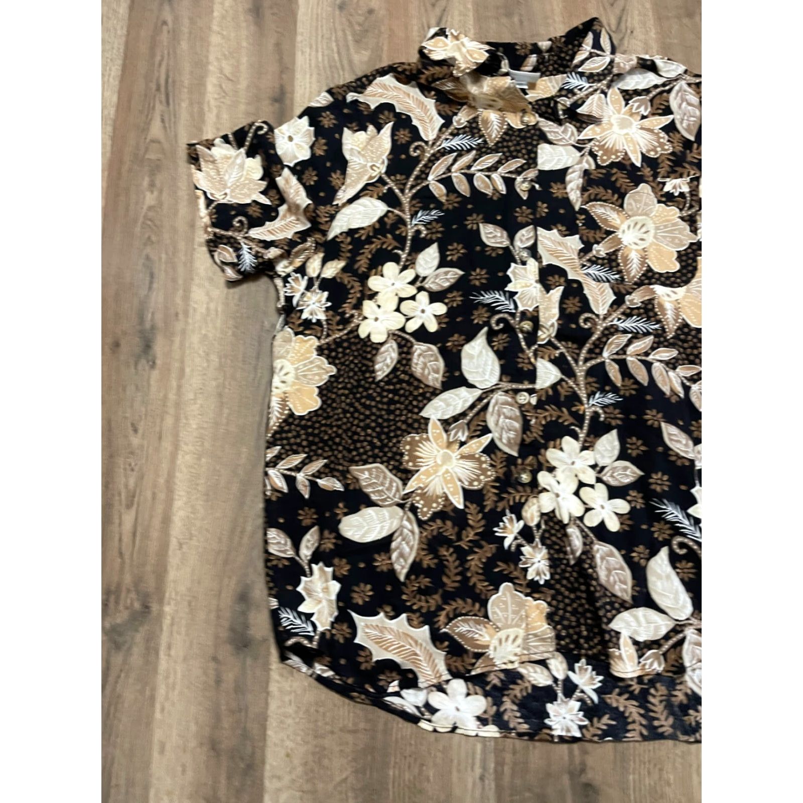 Vintage Alfred Dunner Shirt Women's 14 Black Tan Short Sleeve Button Up Shirt Size XL / US 12-14 / IT 48-50 - 3 Thumbnail