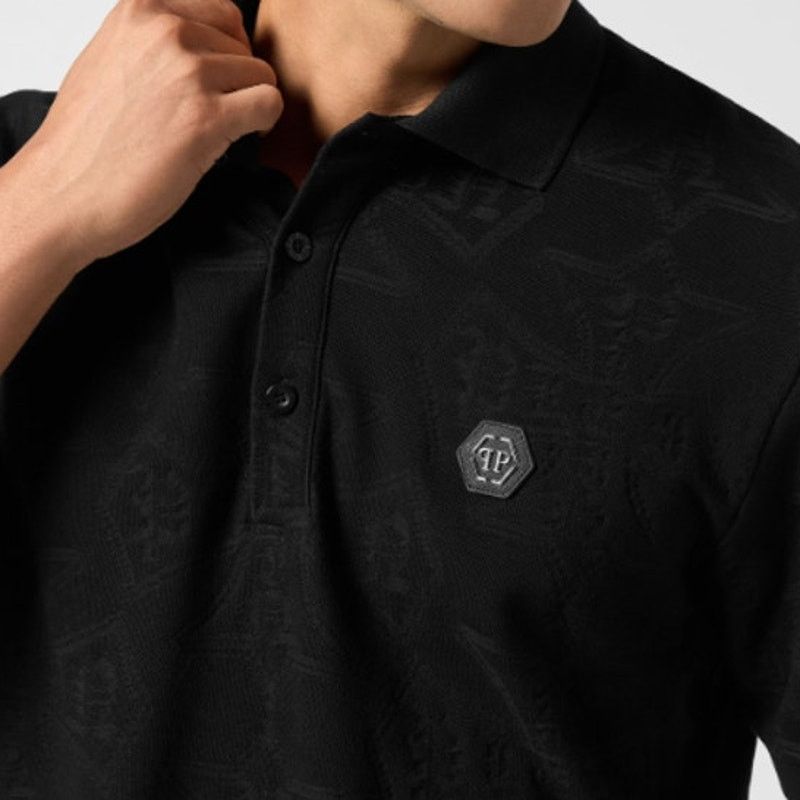 Philipp Plein Philipp Plein Men's Black Jacquard Crest Polo T-Shirt Size M Size US M / EU 48-50 / 2 - 11 Thumbnail