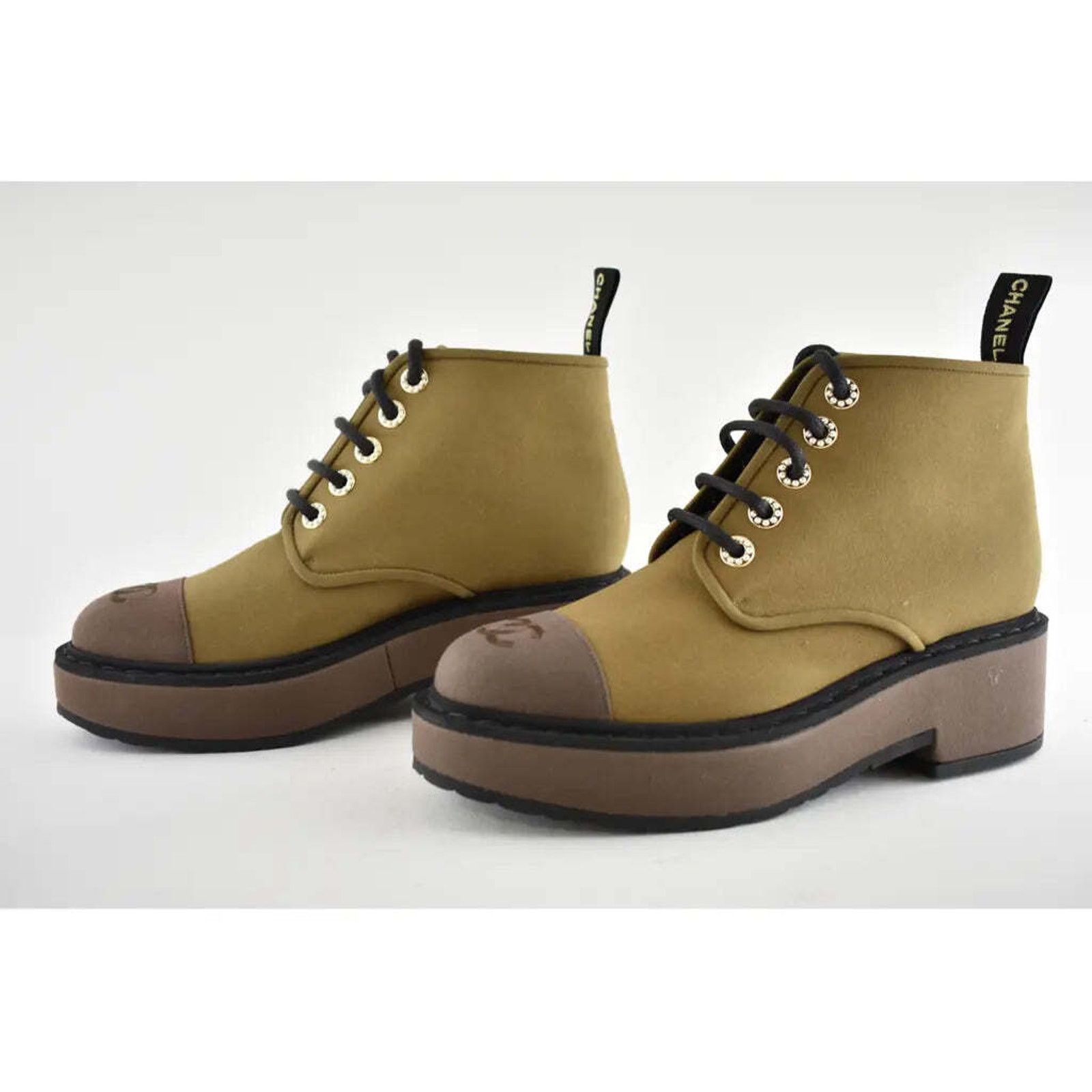 Chanel Chanel 20C Light Dark Brown Pearl CC Combat Lace Up Tie Size US 8.5 / IT 38.5 - 9 Thumbnail