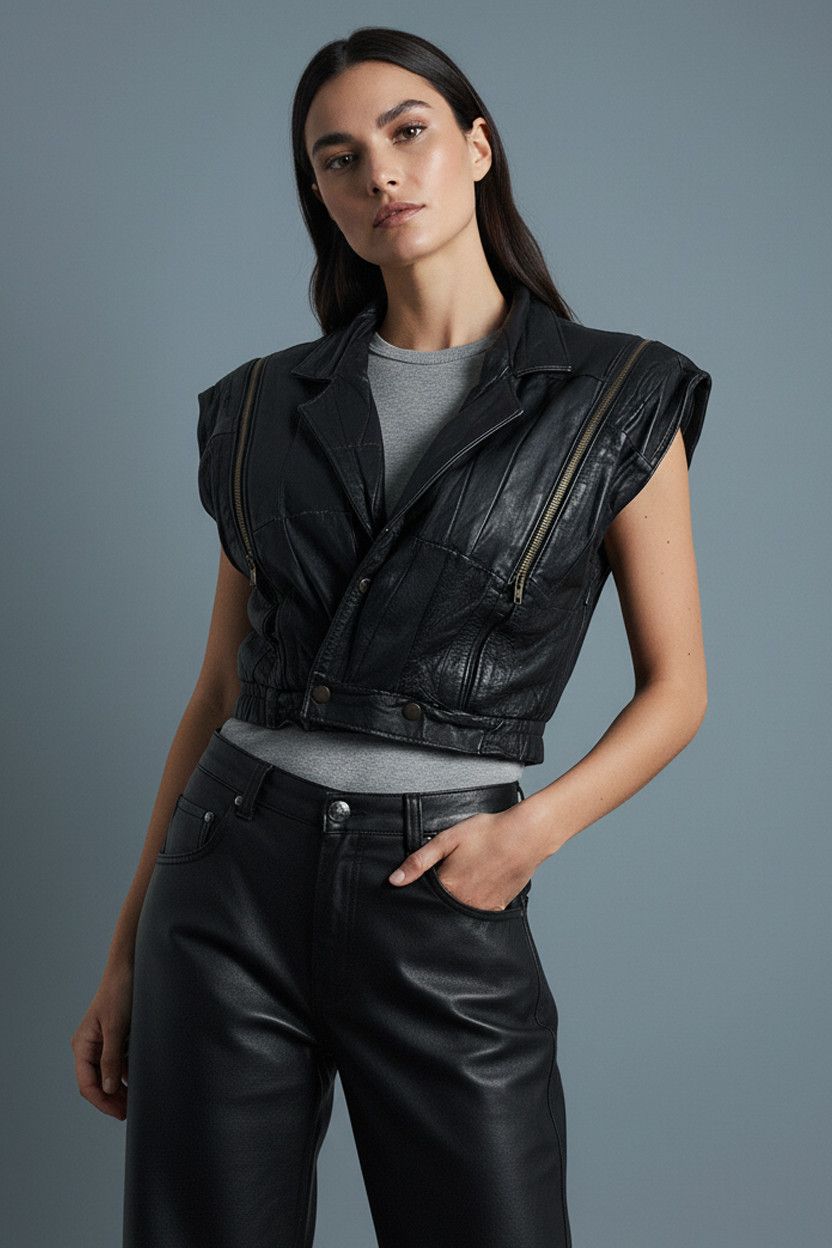 Handmade Handmade vintage Y2K women's black leather patchwork vest Size S / US 4 / IT 40 - 2 Thumbnail