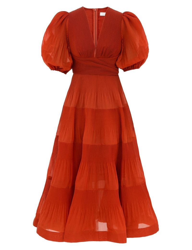 oc11z0226 Pleated Midi Dress In Red