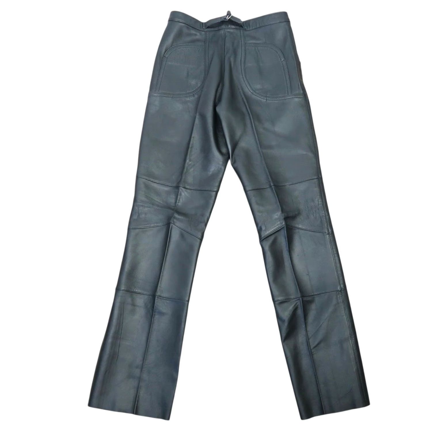 Vintage VINTAGE 80s Lederly Black Leather Straight Leg Moto Pants Womens 28 in Waist 14" Rise 10.5" Inseam 32" Medium Regular Size 28" / US 6 / IT 42 - 3 Thumbnail