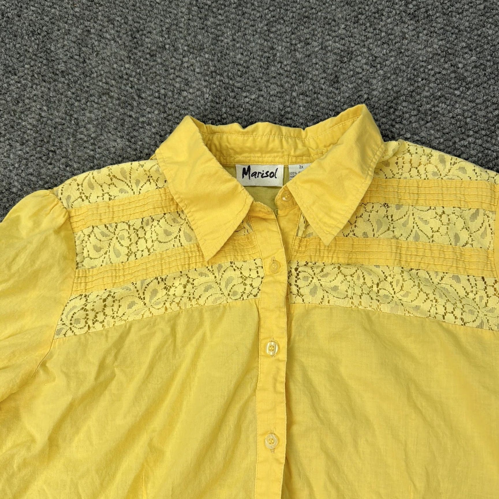Vintage Marisol Shirt Womens 2X Yellow Lace Yoke Button Front 3/4 Sleeve Cotton Blouse Size XXL / US 16-18 / IT 52-54 - 2 Thumbnail