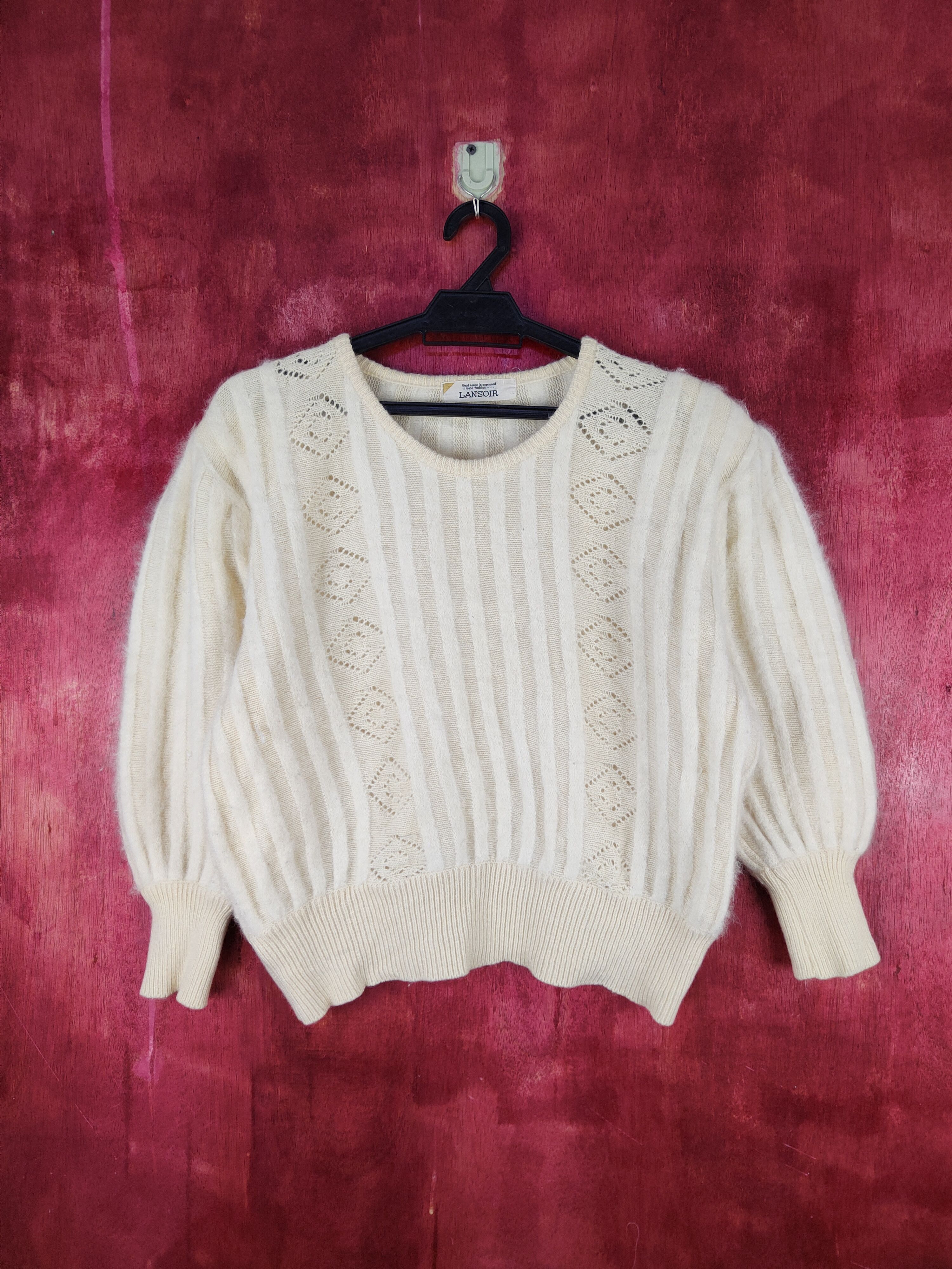 image of Homespun Knitwear x Vintage Lansoir Cream Shag Shaggy Fur Mohair Knitwear S2065, Women's (Size Smal