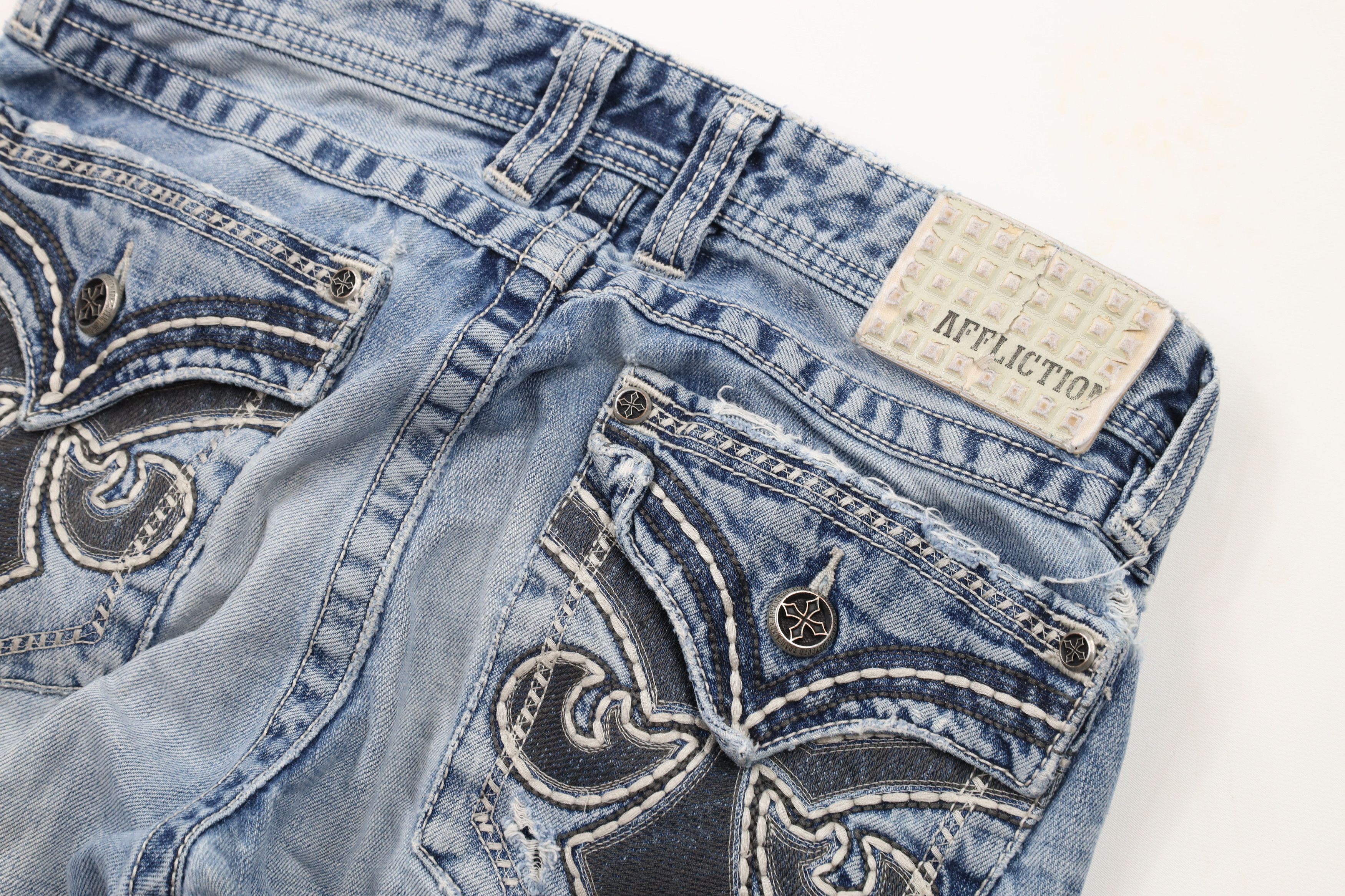 Affliction × Vintage Buckle BKE Affliction Blake Thick Stitch Cross UFC MMA Jeans Size US 32 / EU 48 - 15 Thumbnail