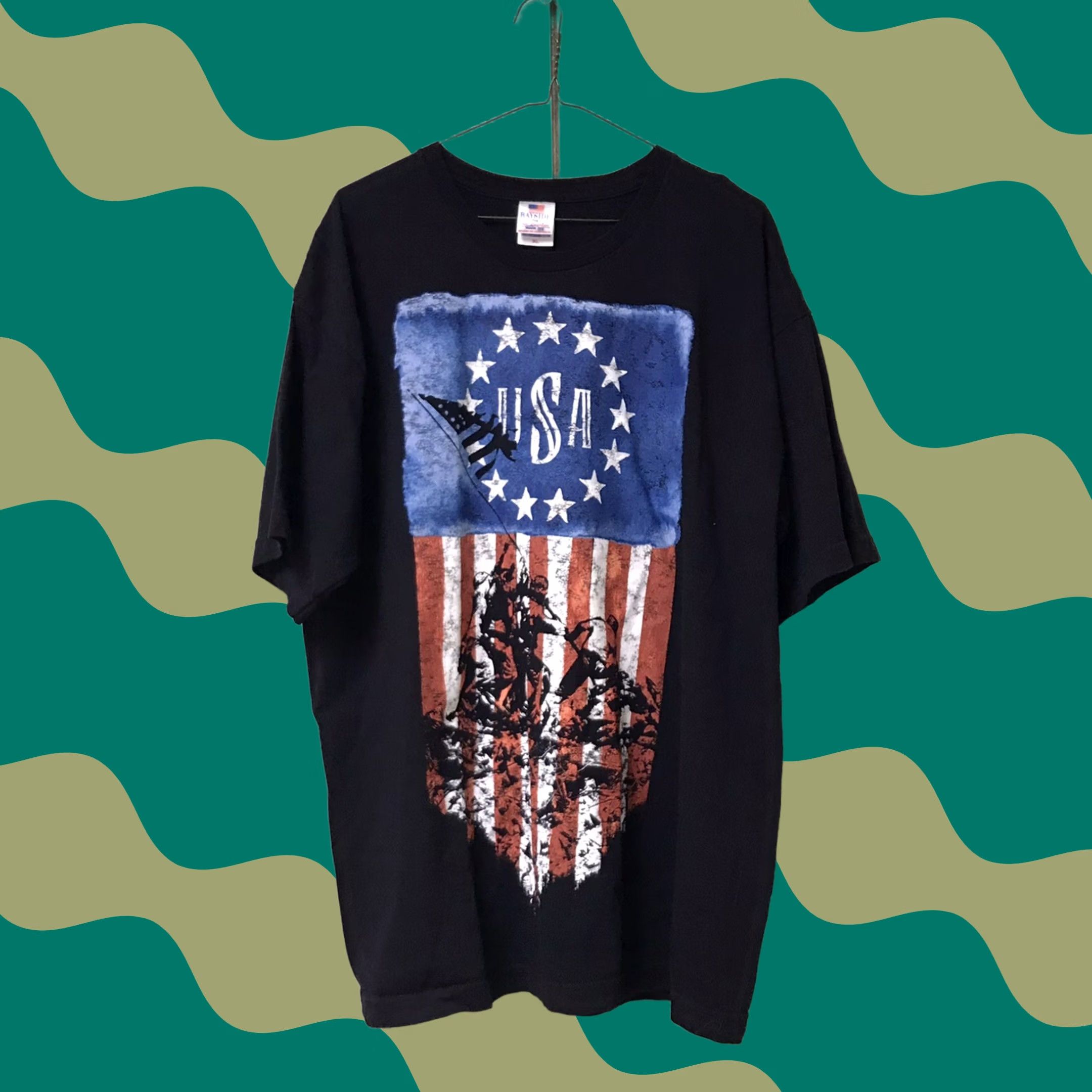 Vintage VINTAGE Bayside Men T-Shirt XL Black Betsy Ross American Flag Graphic Short Sleeve Crew Neck USA Marines 90s Patriot Size US XL / EU 56 / 4 - 1 Thumbnail