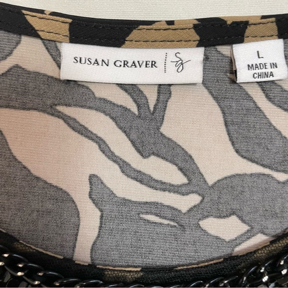 Other Susan Graver Floral Liquid Knit Embellished Neck Tunic Top Size L / US 10 / IT 46 - 7 Thumbnail
