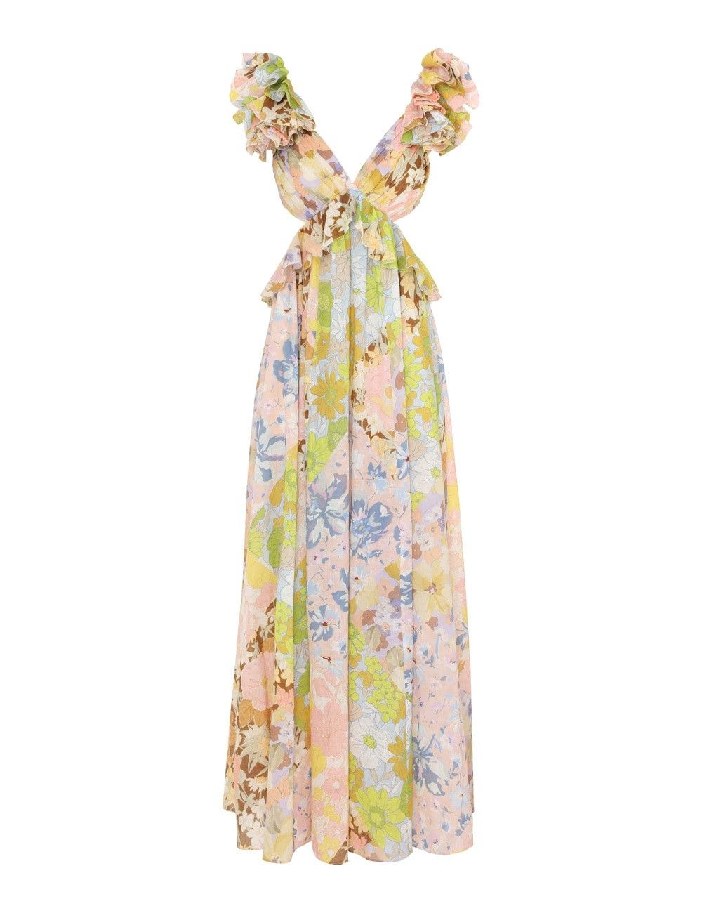 oc11z0525 Pop Ruffle Sleeve Midi Dress in Multicolor