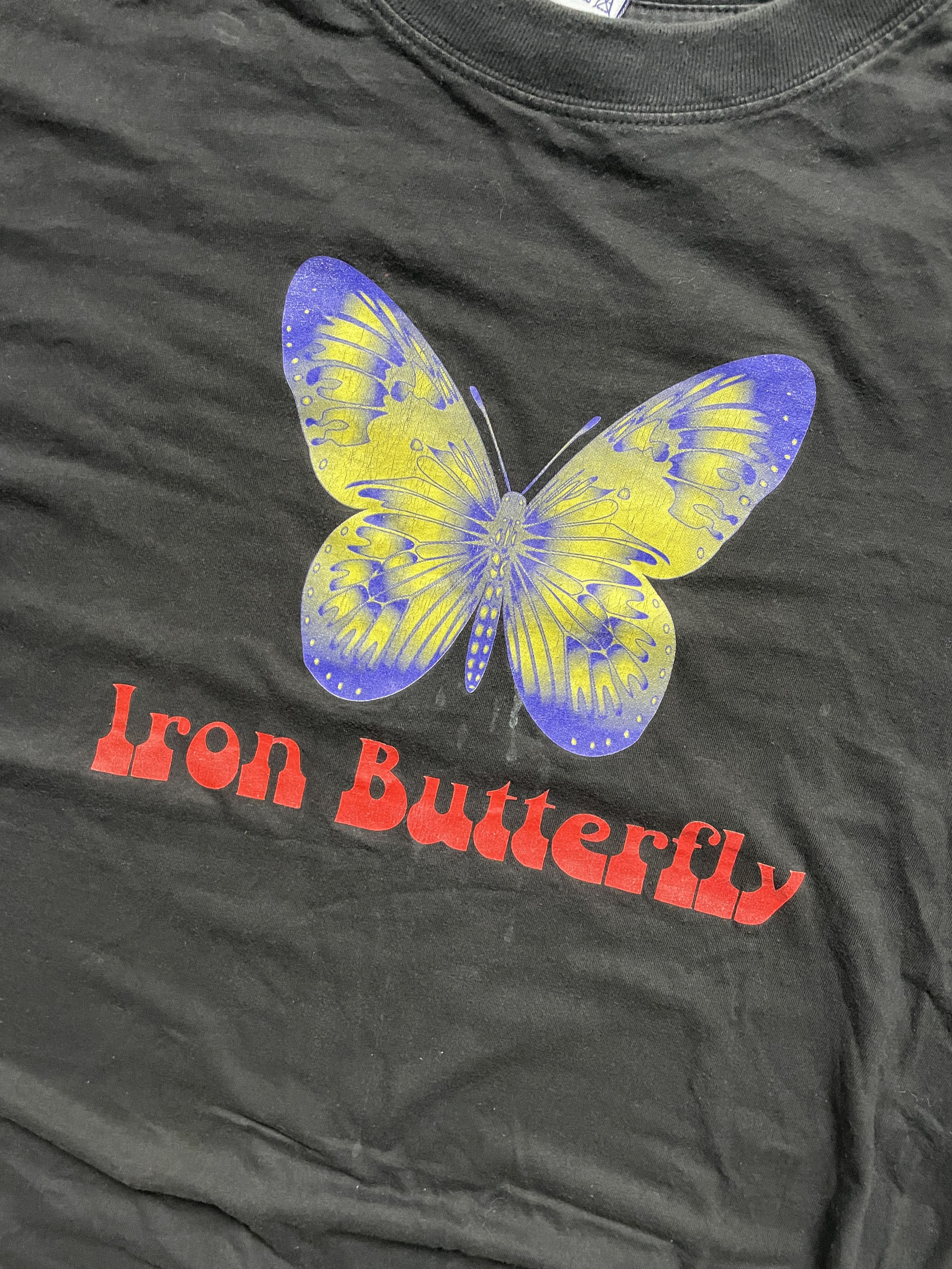Vintage 90S IRON BUTTERFLY WASHED BLACK FADED BAND TEE Size US XL / EU 56 / 4 - 2 Thumbnail