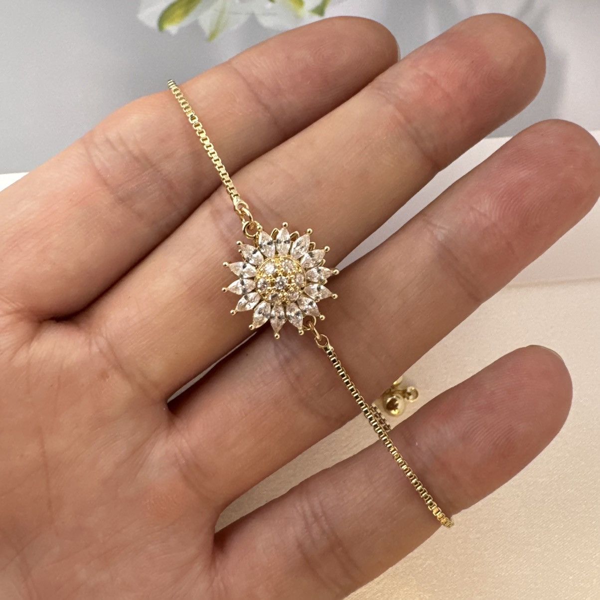 Other Adjustable CZ Flower Charm Bracelet for Women Size ONE SIZE - 4 Thumbnail