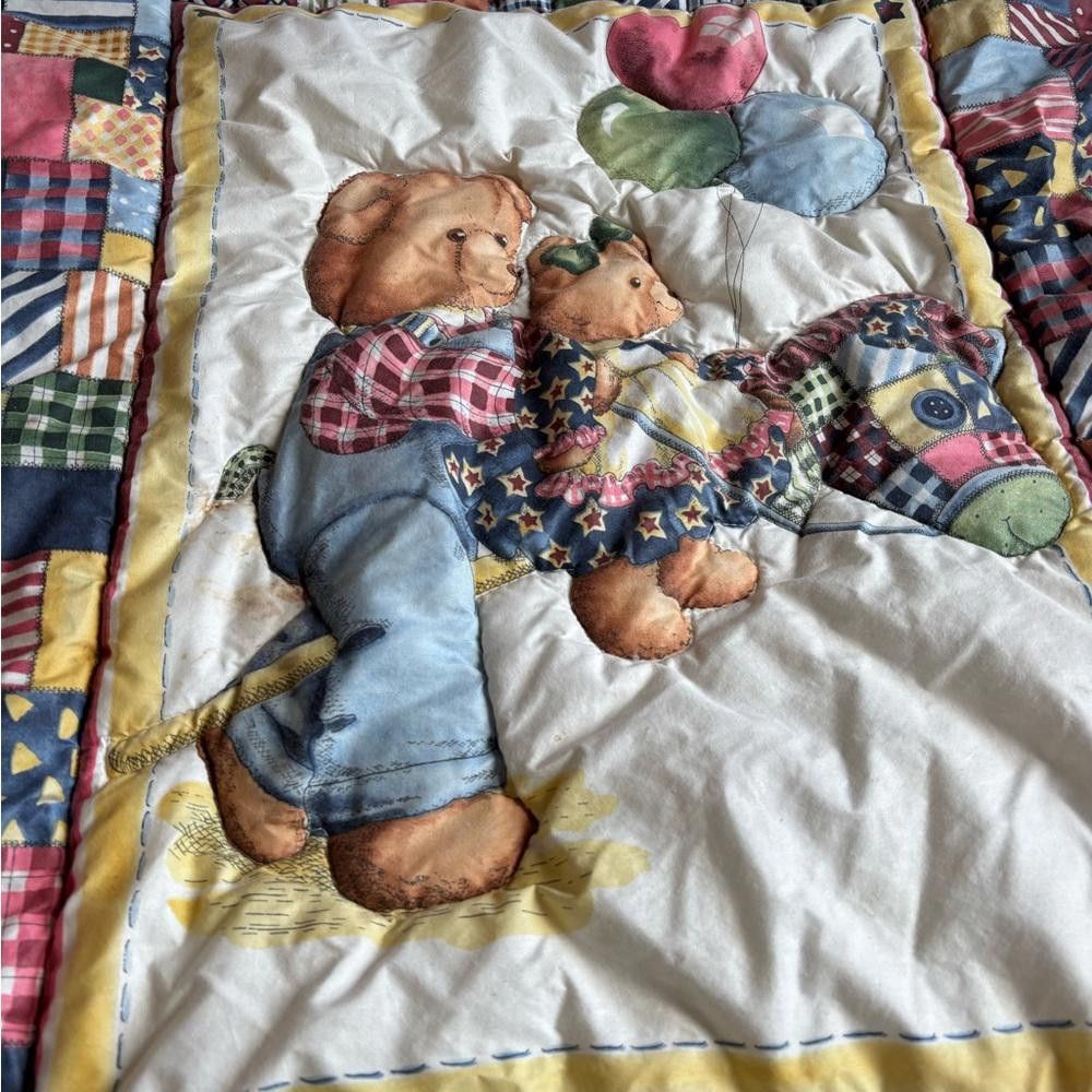 Designer Vintage Teddy Bear Themed Quilted Crib Blanket Size ONE SIZE - 2 Thumbnail