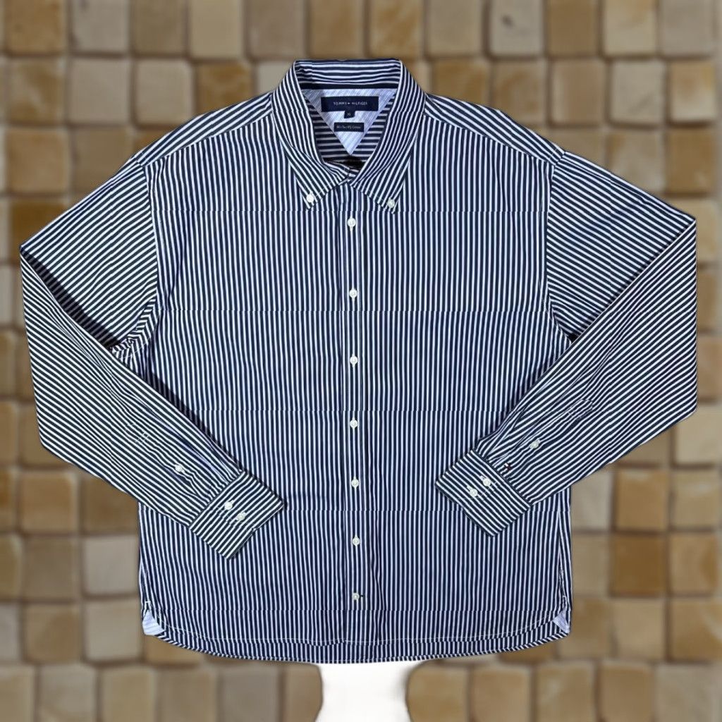 Tommy Hilfiger Tommy Hilfiger Shirt Button-Up XL 80s Striped Navy/Blue/White Cotton Long Sleeve Mens Regular - 2 Ply 100% Cotton Shirt, Casual, Button-Down Collar Size US XL / EU 56 / 4 - 1 Thumbnail